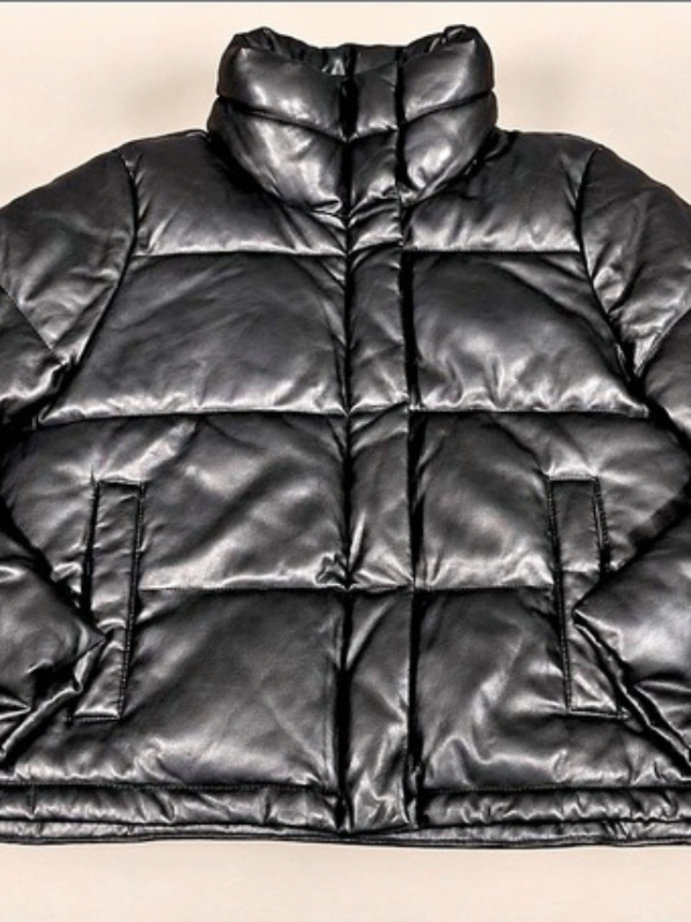 Abercrombie & Fitch The A&F Mini Puffer Black Vegan Leather Puffer XL
